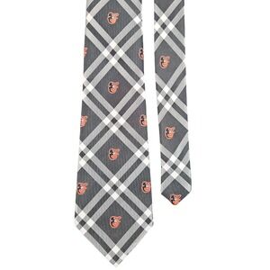 Baltimore Orioles Necktie Grey Plaid Logo MLB Eagles Wings Fan Gear Business
